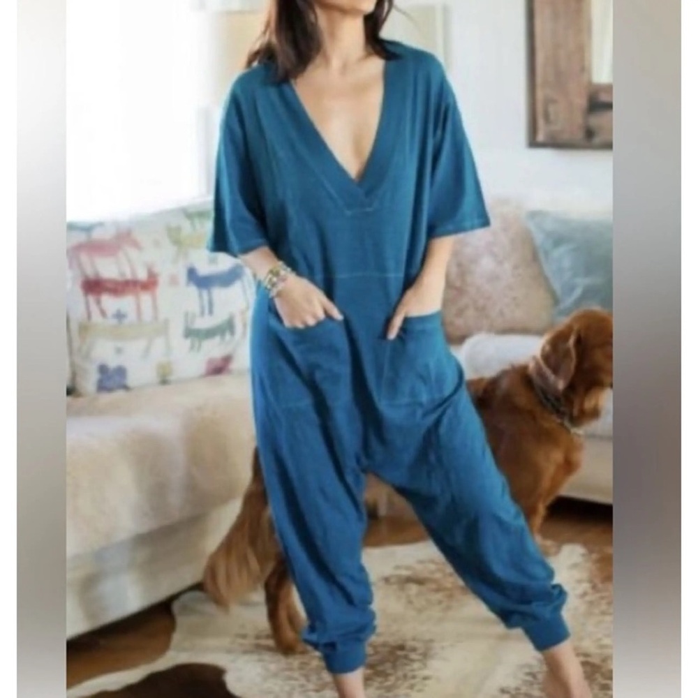 Natural Life Blue Women's “Charlie” Jumpsuit size large oversized loungewear